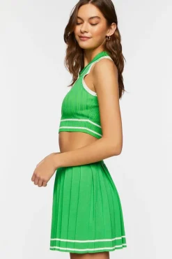 Striped-Trim Crop Top & Tennis Skirt Set