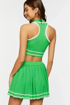 Striped-Trim Crop Top & Tennis Skirt Set