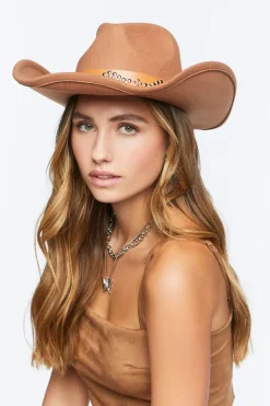 Studded Faux Leather-Trim Cowboy Hat