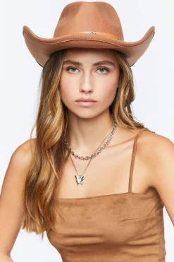 Studded Faux Leather-Trim Cowboy Hat