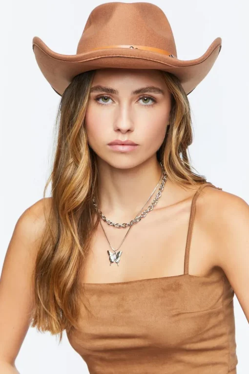 Studded Faux Leather-Trim Cowboy Hat