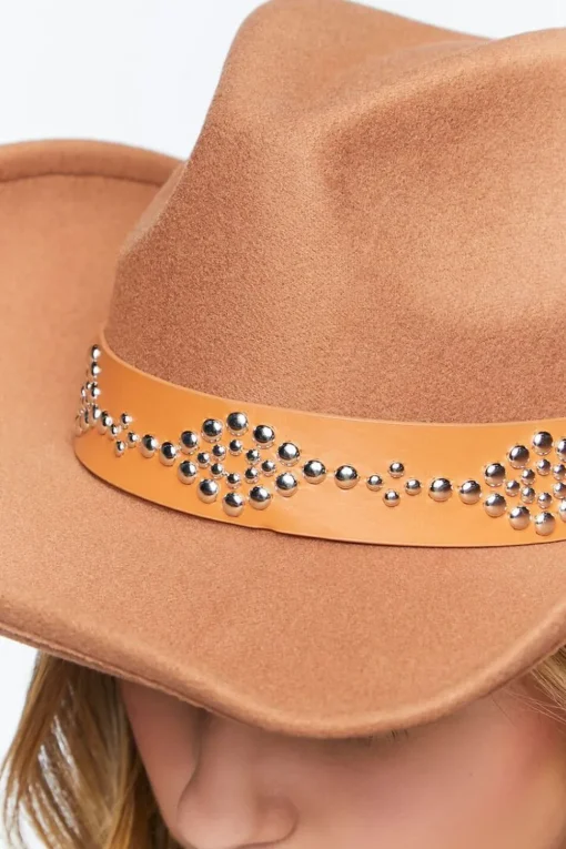 Studded Faux Leather-Trim Cowboy Hat