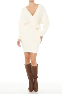 Surplice Long-Sleeve Sweater Dress