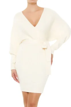 Surplice Long-Sleeve Sweater Dress