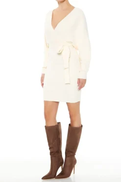 Surplice Long-Sleeve Sweater Dress