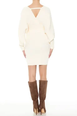 Surplice Long-Sleeve Sweater Dress