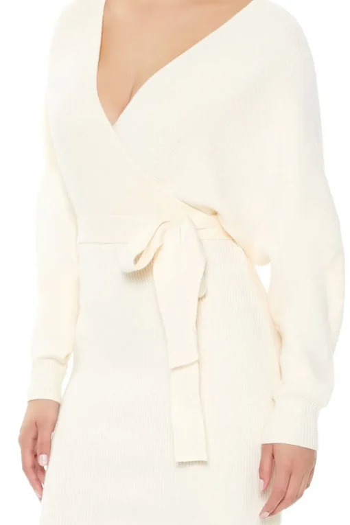 Surplice Long-Sleeve Sweater Dress