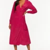Surplice Long-Sleeve Wrap Midi Dress
