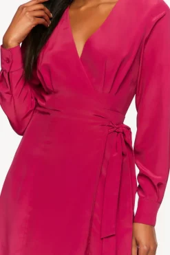 Surplice Long-Sleeve Wrap Midi Dress