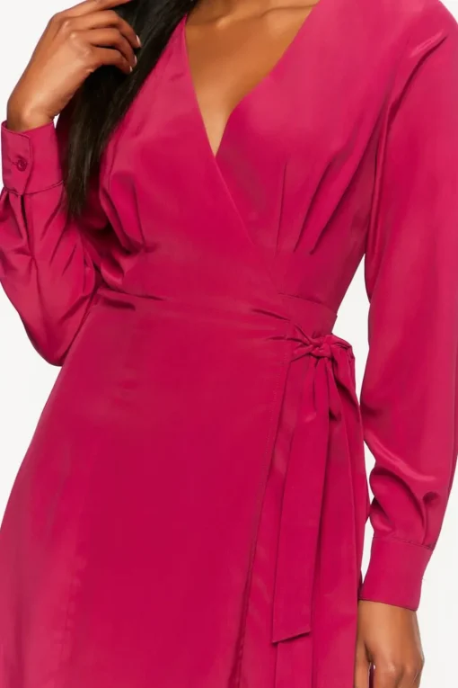 Surplice Long-Sleeve Wrap Midi Dress