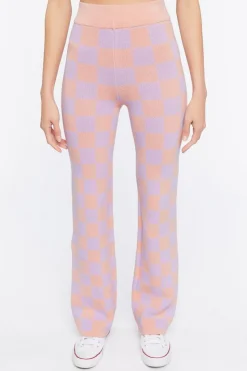 Sweater-Knit Checkered Crop Top & Pants Set