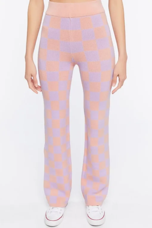 Sweater-Knit Checkered Crop Top & Pants Set