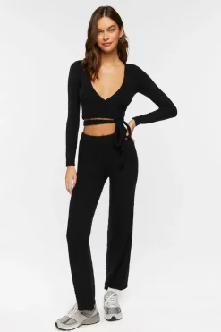 Sweater-Knit Crop Top & Pants Set
