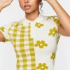 Sweater-Knit Floral Cropped Shirt