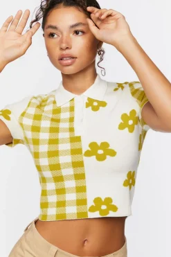 Sweater-Knit Floral Cropped Shirt