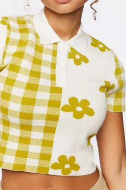 Sweater-Knit Floral Cropped Shirt