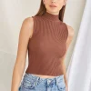 Sweater-Knit Mock Neck Top