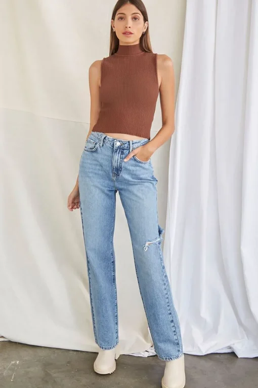 Sweater-Knit Mock Neck Top