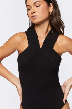 Sweater-Knit Sleeveless Bodysuit
