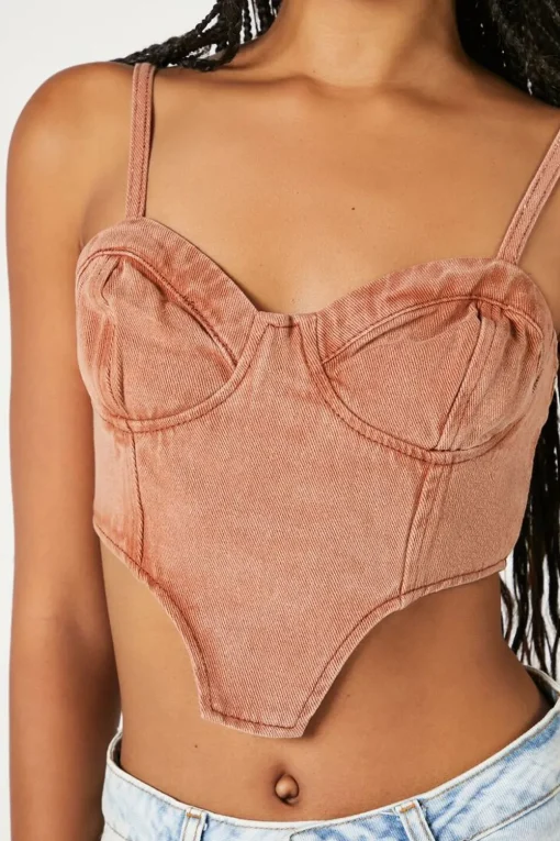 Sweetheart Denim Corset Crop Top