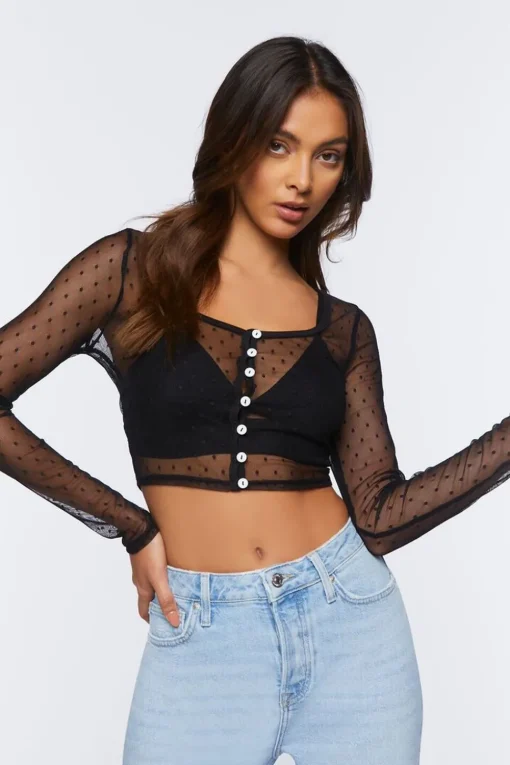 Swiss Dot Mesh Crop Top