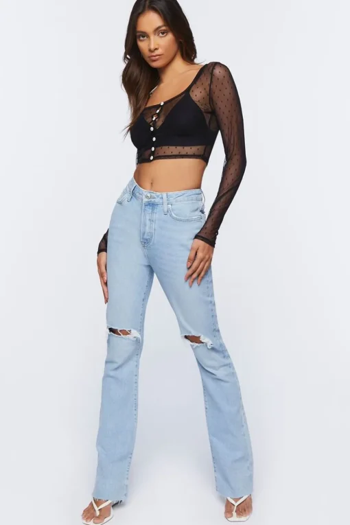 Swiss Dot Mesh Crop Top