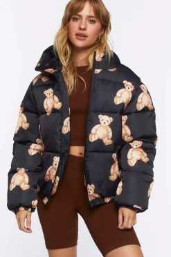 Teddy Bear Print Puffer Jacket