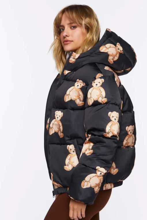 Teddy Bear Print Puffer Jacket