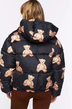 Teddy Bear Print Puffer Jacket