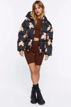 Teddy Bear Print Puffer Jacket