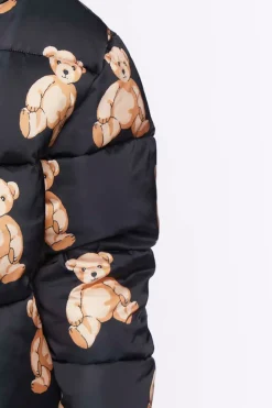 Teddy Bear Print Puffer Jacket