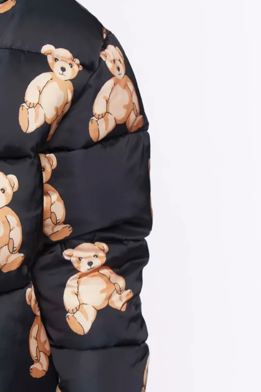 Teddy Bear Print Puffer Jacket