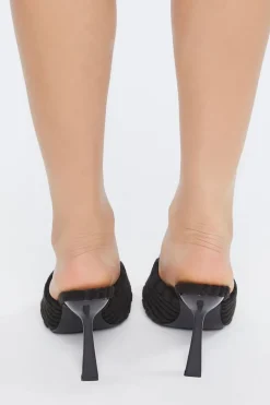 Terry Cloth Open-Toe Stiletto Heels