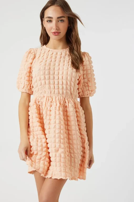Textured Babydoll Mini Dress