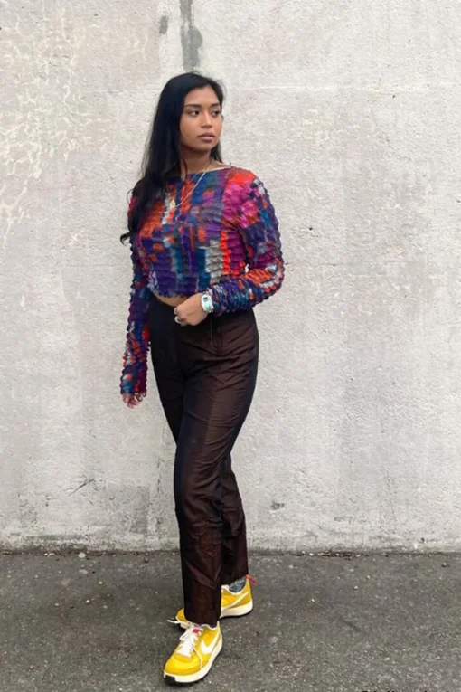 Textured Chiffon Crop Top