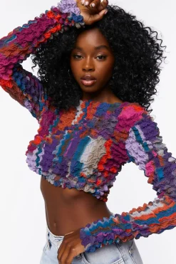 Textured Chiffon Crop Top