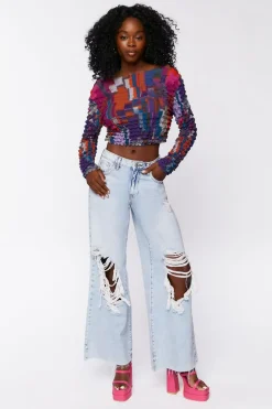 Textured Chiffon Crop Top