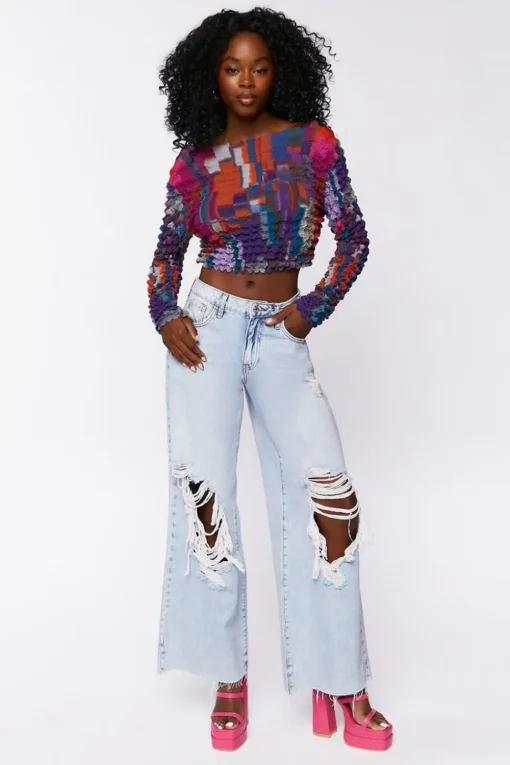 Textured Chiffon Crop Top