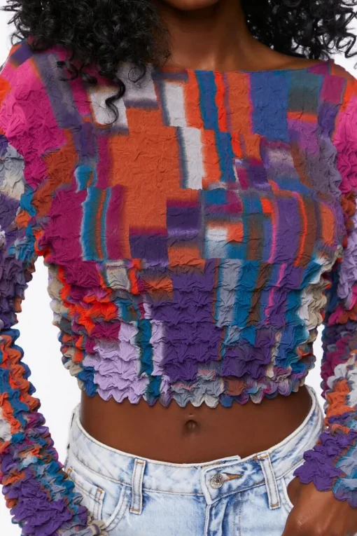 Textured Chiffon Crop Top