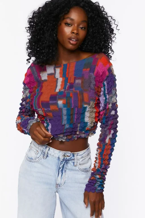 Textured Chiffon Crop Top