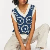 Textured Floral Print Sweater Vest