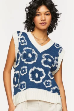 Textured Floral Print Sweater Vest