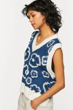 Textured Floral Print Sweater Vest