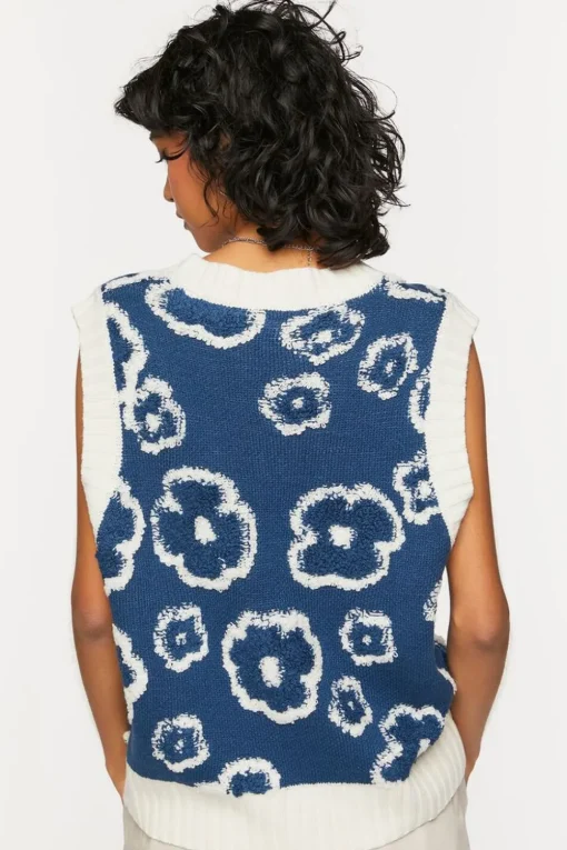 Textured Floral Print Sweater Vest