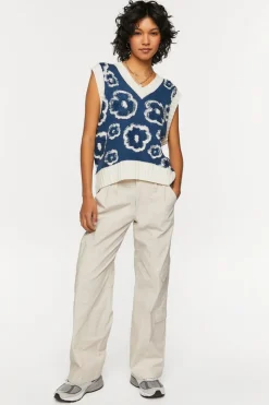 Textured Floral Print Sweater Vest