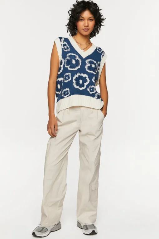 Textured Floral Print Sweater Vest
