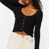 Textured Long-Sleeve Crop Top