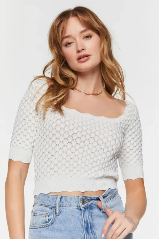 Textured Short-Sleeve Crop Top