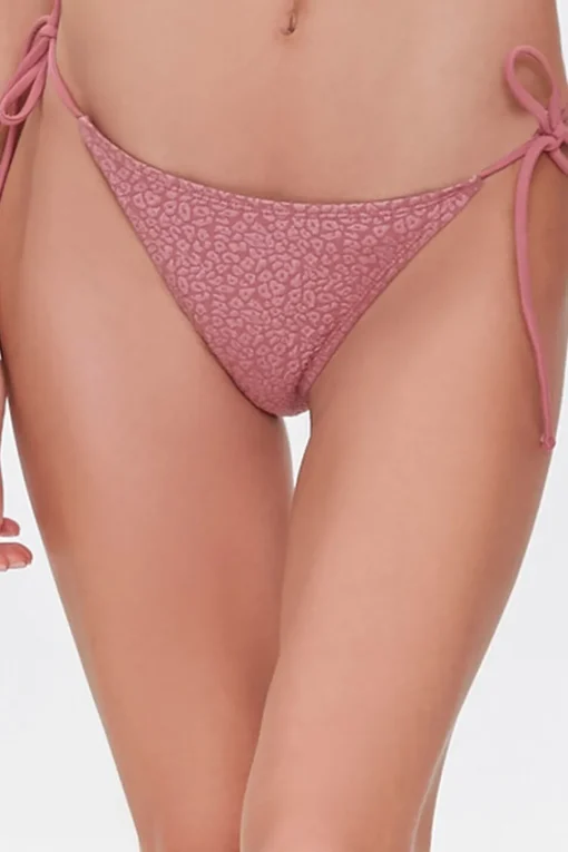 Textured Spotted Print String Bikini Bottoms