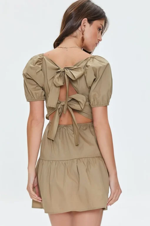 Tie-Back Poplin Mini Dress